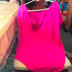 Hot Pink Pull Over O Ring Polyester Dress Shirt